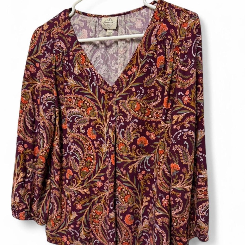 St. John's Bay Relaxed Orange and Pink 3/4 Sleeve Blouse